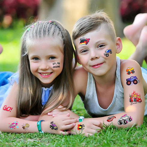 75 PCS Truck Temporary Tattoos for Kids, Groovy Metallic Styles for Truck Wheels Birthday Party Supplies (Ages 5-8)