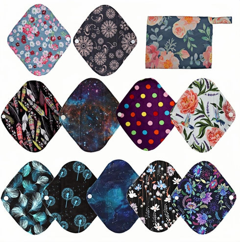 ReUseLife 12 Pads,11 8 Inch 1 Pieces Cloth Menstrual Pads,Reusable Sanitary Pieces Panty Liner + Picese Mini Bag