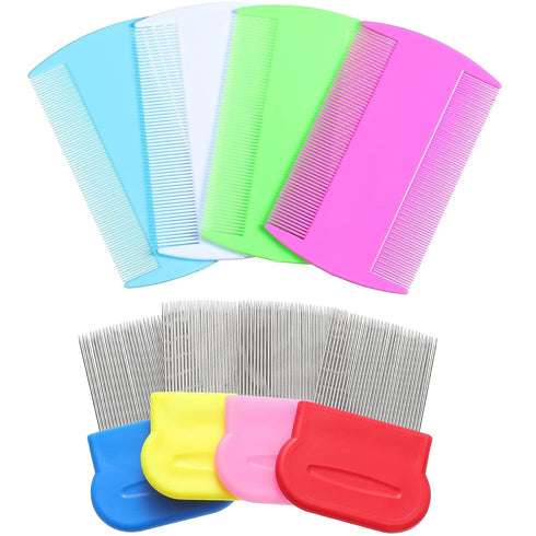 Maitys 8 Pieces Flea Lice Combs, Double Sided Lice and Nit Removal Hair Grooming Comb for Humans Pets (Pink, Light