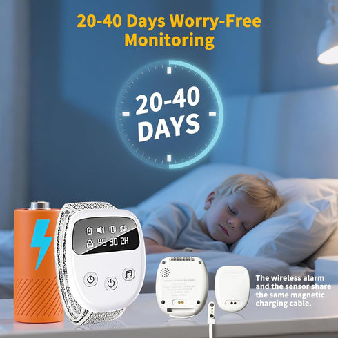 Lultrloyra Wireless Bedwetting Alarm for Children and Adults, Rechargeable Bed Wetting Alarm for Kids, Night Potty