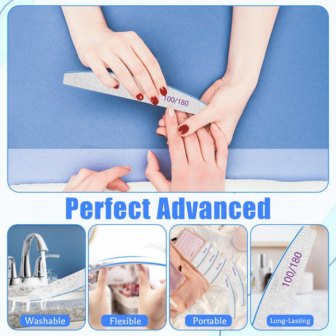 Poly Nail Extension Gel Files 100/180 Grit, 12 PCS Emery Boards for Acrylic Nails, Double-Sided Washable Manicure Tools