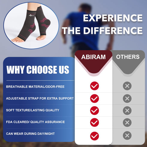 ABIRAM Ankle Brace for Women & Men - Compression Sleeve with Strap (1 Pair), Ankle Support for Sprained Foot & Plantar