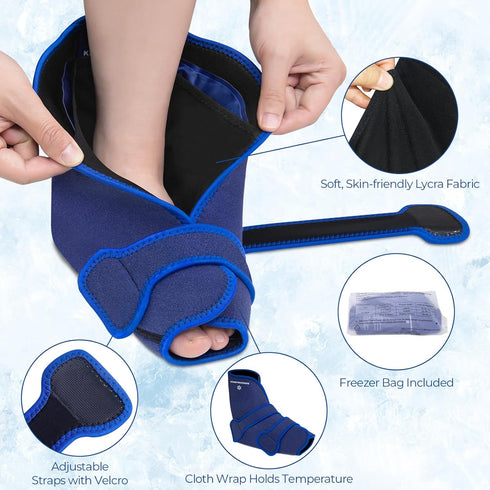 Pack Packs Size(1 Wrap+4 Packs) KingPavonini Ankle Foot Ice Wrap for Sprained Ankle and Surgery Recovery, Reusable Gel