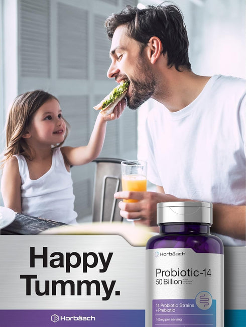 Horbaach Probiotics with Prebiotics, 60 Capsules | 50 Billion Active Organisms | Non-GMO & Gluten Free Supplement