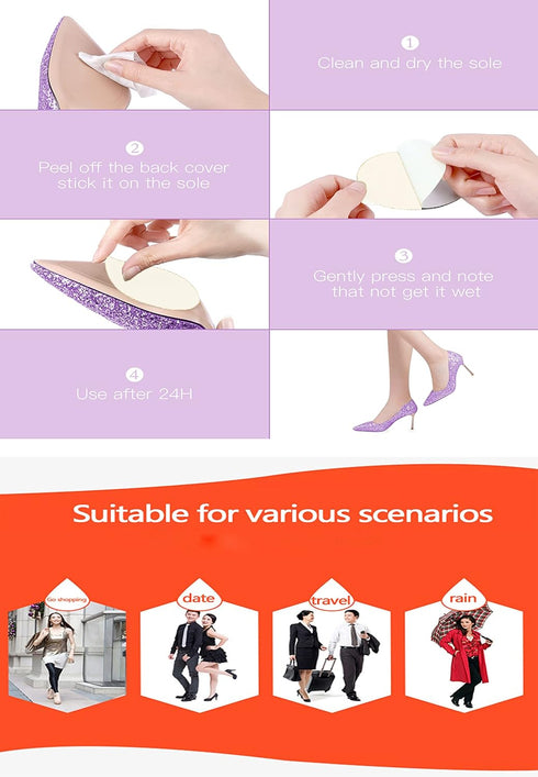 Non Slip Shoes Pads - Self-Adhesive Shoe Grips, Rubber Anti-Slip Sole Stick Protector (Clear, 3 Pairs)
