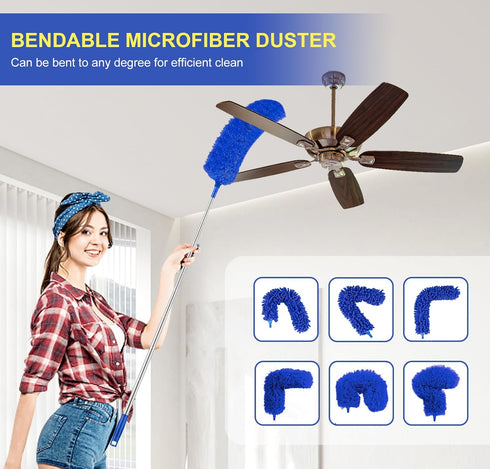 Dusters for Cleaning, Newliton Duster with Extension Pole Microfiber Ceiling Fan Cobweb Duster, Long Duster for High Ceilings Wall Refrigerator Appliance Baseboard Home Furniture Blinds by Newliton