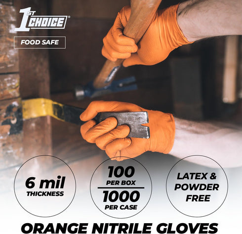 1st Choice 6 mil Nitrile Gloves, Disposable Mechanic Gloves Latex Free with Raised Diamond Texture