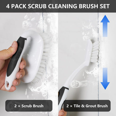 Set, 4 Pack 2 2 Commercial Scrub Brush Deep Cleaning Brush Kit - Scrub Brush, Tile & Grout Brush with Built-in Scraper