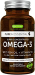 Pure & Essential Omega-3 & D3, 60 Softgels - 1000iu, Fast-Acting rTG for Eyes, Heart & Brain Function