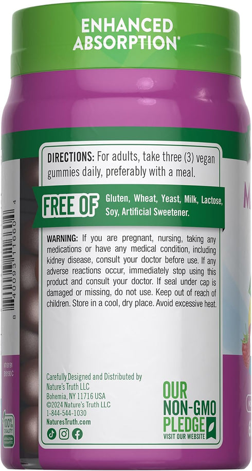 Nature's Truth Magnesium Gummies, 200mg, 60 Count, Vegan, Non-GMO, Gluten Free, Enhanced Absorption Magnesium Citrate
