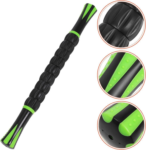 MALUGOGO Muscle Roller Stick for Legs and Neck, Manual Massage Tool with High-Density Rollers, Black and Black-Green