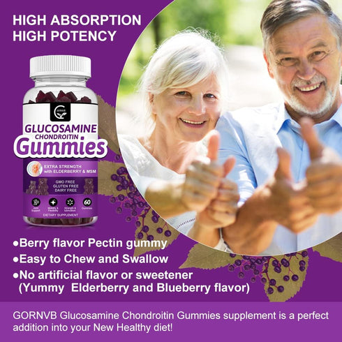 Glucosamine Chondroitin Gummies with MSM & Elderberry, 60 Gummies (2 Pack), Joint Support & Immune Supplement