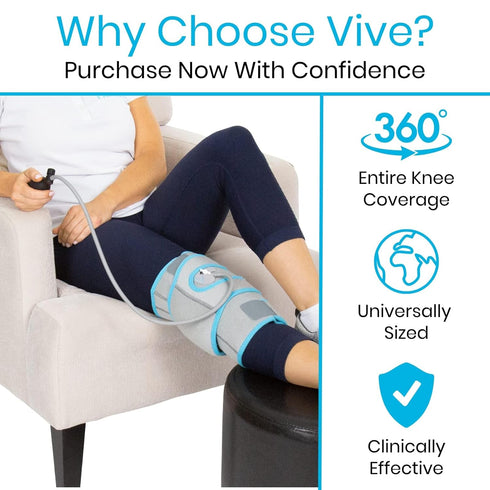 Vive Compression Knee Ice Wrap - Reusable Brace with Air Pump for Hot/Cold Therapy, Adjustable Pack for Sports Injuries