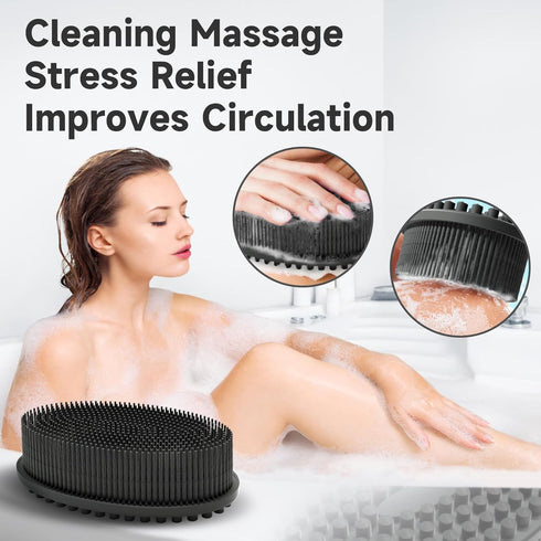 Metene 2 Pack Silicone Body Scrubber, Soft Exfoliating Body Scrubber for Shower, Long Lasting, Lathers Well (Black)
