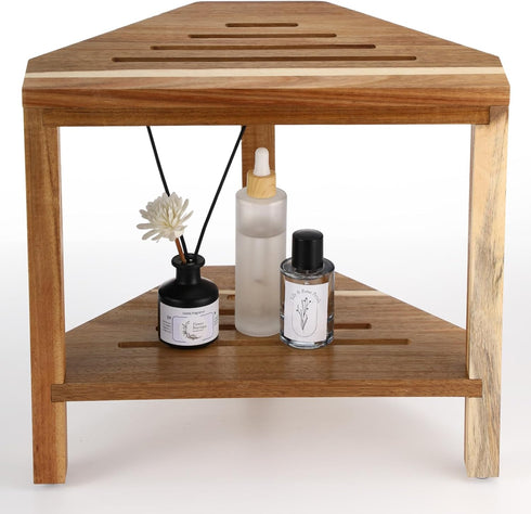 Kathfly Corner Shower Stool 13in Shower Foot Stool for Shaving Legs Acacia