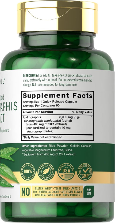 Carlyle Andrographis Paniculata Capsules | 8000 mg | 90 Count | Non-GMO & Gluten Free Supplement