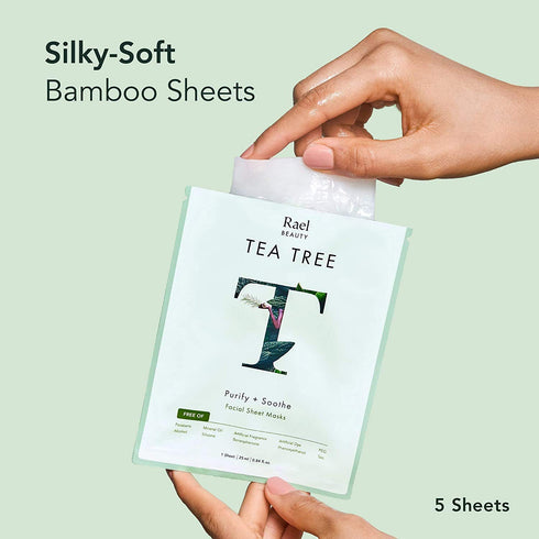 Rael Face Mask Skin Care, Tea Tree Facial Sheet Mask, Korean Skincare with Tea Tree Oil and Fruit Extracts, 5 Sheets