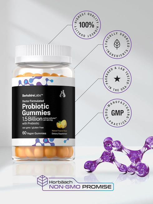 Horbaach Probiotic Gummies | 60 Count | 1.5 Billion Effective Cells, Vegan, Non-GMO, Gluten Free Supplement