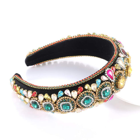 Rhinestone Padded Headband, Baroque Crystal Embellished Hairbands, Colorful Beaded Fashion Hair Hoop Accessory