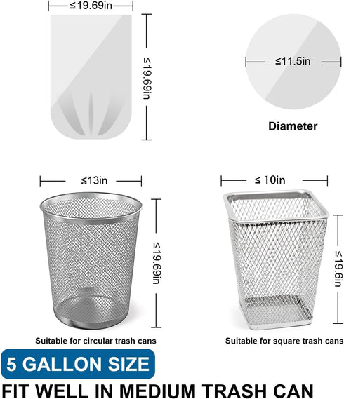5 Gallon Drawstring Trash Bags, 120 Count, 1.1 Mil Thick, Unscented White Plastic Wastebasket Liners