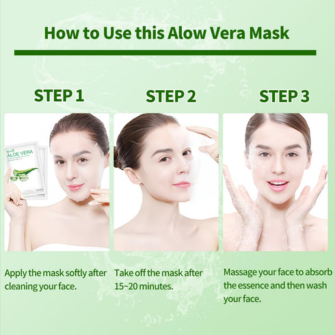 Aloe Vera Face Mask, Hydrating Skincare for Dry, Oily, Sensitive Skin, 10-Pack Moisturizing Facial Masks