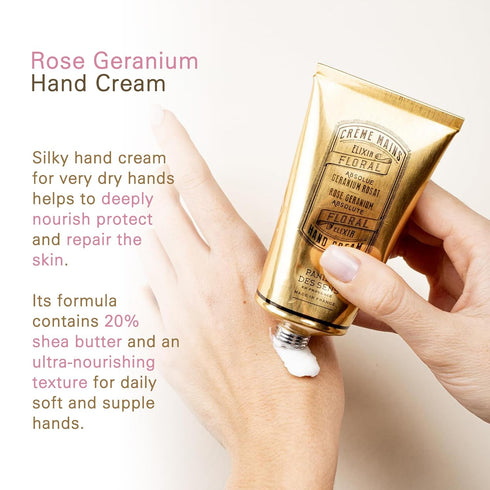 Panier des Sens Hand Cream for Dry Cracked Hands - Rose Geranium Lotion with Olive & Almond Oil, 2.5 fl oz
