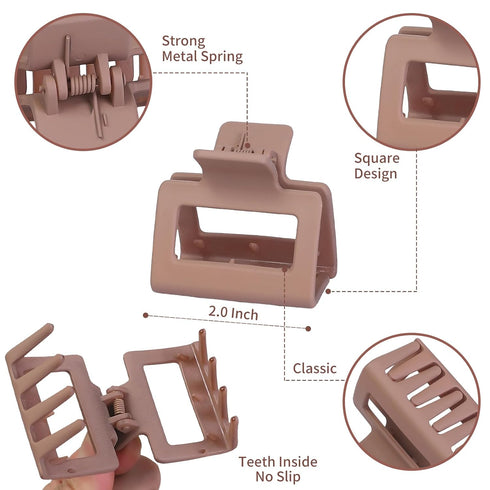 Sisiaipu 2 Inch Medium Hair Claw Clips, 12 Pcs Square Clips for Thin Hair Matte Nonslip Acrylic Accessories