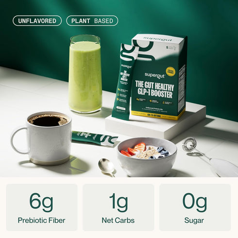 Gut Healthy GLP-1 Booster - High Fiber Supplement Mix, Supports Digestion, Unflavored Plant-Based Powder, 15 Servings