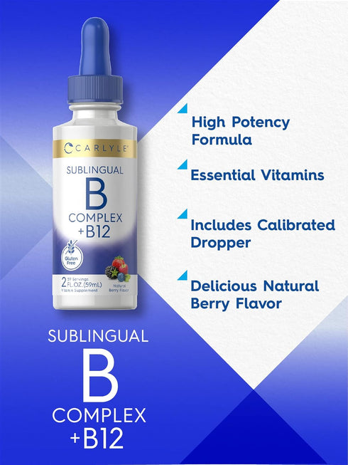 Carlyle Sublingual Vitamin B Complex 2 Fluid Ounces | with B12 | Vegetarian, Non-GMO, Berry Flavor Supplement