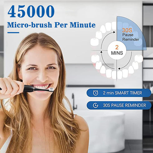 Jzxiskk 8 42000vpm 6 IPX7 2 Pack, Electric Toothbrush with Brush Heads, Modes Waterproof, Soft Electric Toothbrush