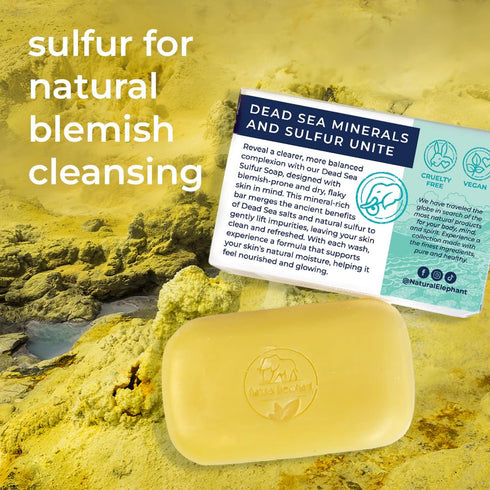 Natural Elephant Dead Sea Sulfur Soap 4.4 oz - Face and Body Cleanser Bar for All Skin Types, 2 Pack