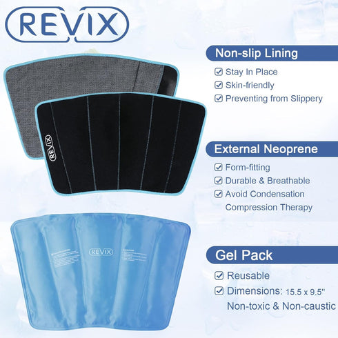 REVIX Calf and Shin Ice Packs for Injuries - Reusable Cold Compression Sleeve for Swelling, Bruises, Sprains (2 Packs)