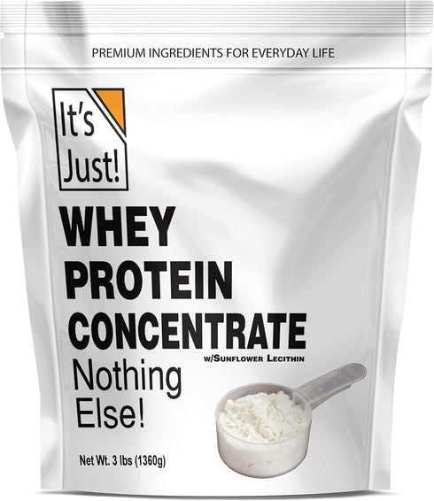 It's Just! 100% Whey Protein Concentrate, Made in USA, Premium WPC-80, Unflavored, 3 Pound