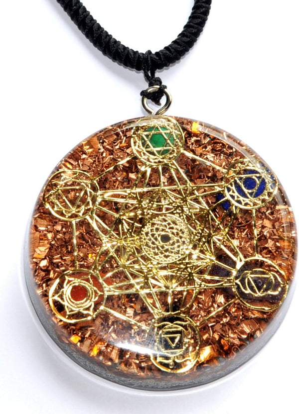 Metatron's Cube Merkaba 7 Chakras with Crystals Stones Orgone Pendant, 2.25 inch