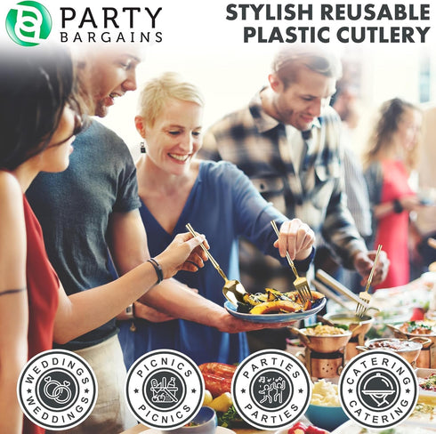 Set, 80 32 16 32 PARTY BARGAINS Disposable Plastic Cutlery Piece Infinity Design Flatware, Heavy Duty Forks, Knives