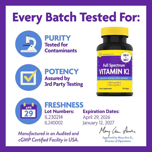 InnovixLabs Full Spectrum Vitamin K2 MK-7 - 90 Capsules, 600 mcg for General Health & Bones, Soy & Gluten Free