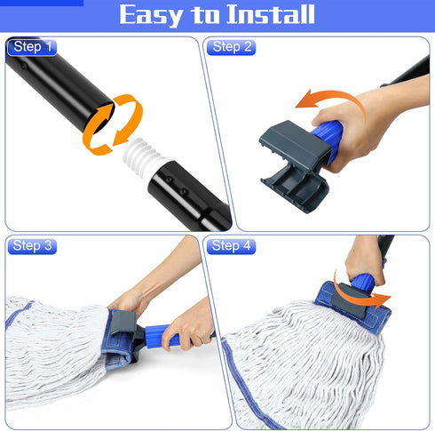 Commercial Heavy Duty Cotton Mop, Looped-End String Wet Mop for Floor Cleaning with Long Handle