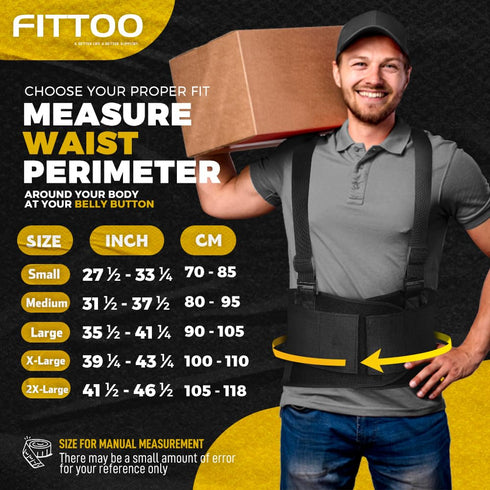 FITTOO Back Brace - Removable Suspenders & Lumbar Pad for Back Pain Relief, Heavy Lifting Support for Men & Women