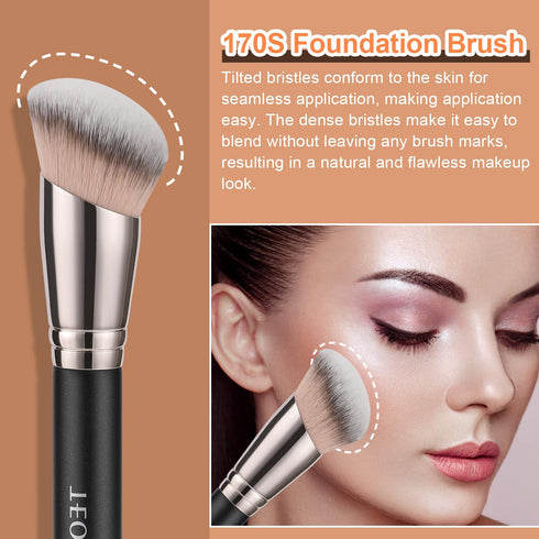 TEOYALL 2PCS Foundation Contour Brush Set, Angled Synthetic Kabuki Brush for Blending, Setting, Concealing with Liquid,