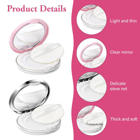 2 Pcs Refillable Loose Powder Container with Puff, 0.17/0.7 oz Portable Makeup Powder Case with Mirror and Sifter