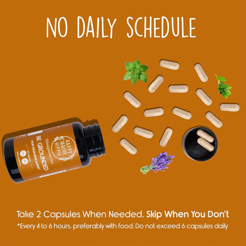 Happy Healthy Hippie Stress Relief Supplement - Lavender Pills for Calmness, Quick Acting, Herbal, Vegan, 60 Pills