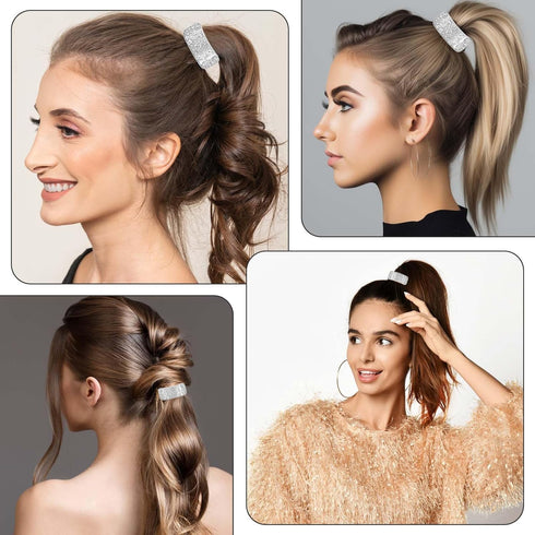 Sparkly Rhinestone Hair Accessories, 2 PCS Elastic Scrunchies, Ponytail Holder, Crystal Cuff Hair Band for Women