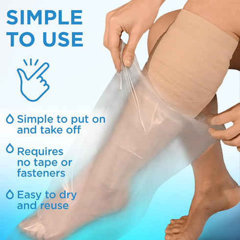 100% Waterproof Cast Covers for Shower Leg - Reusable Adult 2pk Half Leg Cast Protectors - Knee, Ankle, Foot