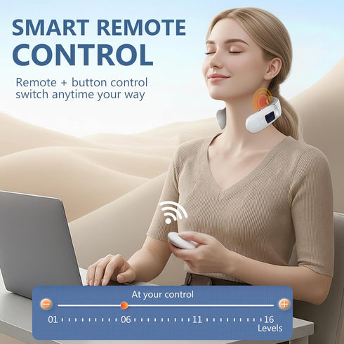 Prettypum Neck Massager with Heat, Ultra-Lightweight Electric Pulse Device for Neck Relaxation, Cordless Mini Smart