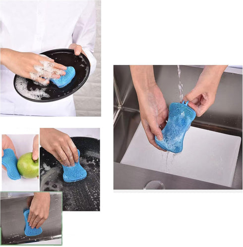 Silicone Dish Scrubber, Double Sided Kitchen Sponge, Silicone Sponges for Dishes, 3 Pack Cleaning Tools Accessories