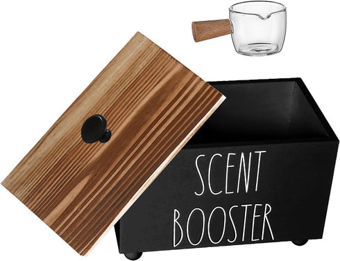 Laundry Scent Booster Container - Rustic Wood Dispenser for Clothing Fragrance Beads, Laundry Room Organizer Bin (Black)
