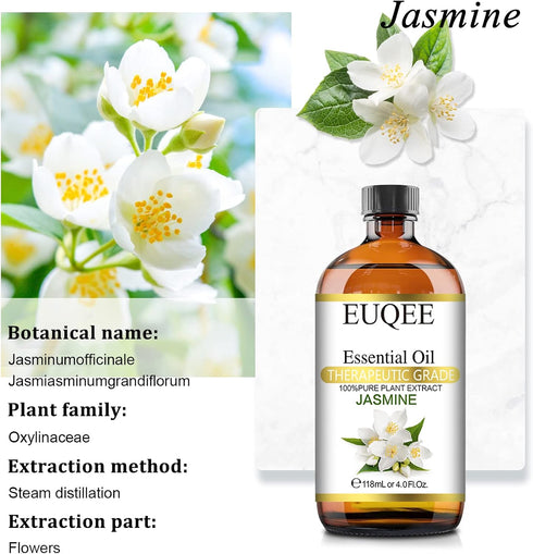 Premium Jasmine Essential Oil 118ml for Aromatherapy, Diffuser, DIY Soap, Candle Making - 4Fl Oz