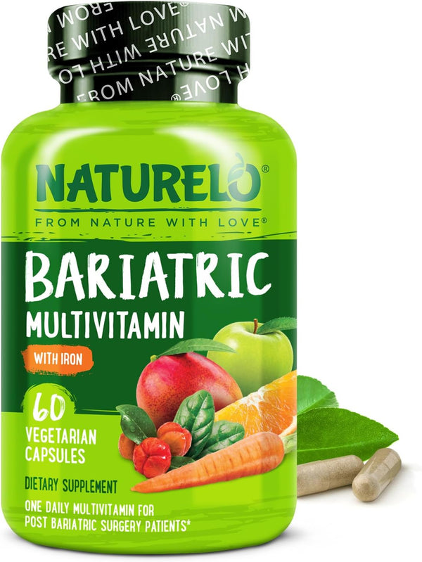 NATURELO Bariatric Multivitamin - One Daily with Iron, 60 Veggie Capsules for Post Gastric Bypass Surgery Patients