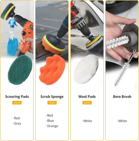 22 Pcs Drill Brush Attachments Set: Power Scrubber Brush Kit with Long Attachment, Sponge, Wire Brush & Scrub Pads