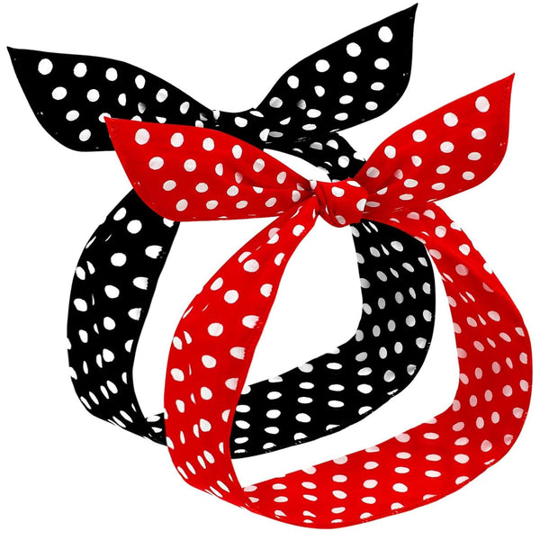 Hicarer 2 Pieces Polka Dot Headbands for Women, Retro Bandana Halloween Dress Up, Vintage Print
